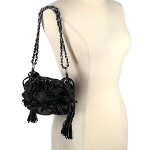Adrienne Vittadini Black 100% Leather Ruffle Shoulder Bag